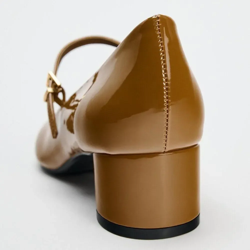 ZARA Mary Jane Patent Heels NWT – Ochre Buckled Block Heels, Size 8 & 9 - Picture 16 of 16
